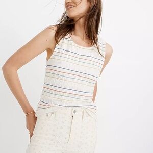 Madewell Texture & Thread Rainbow-Stitch Smocked Tank Top